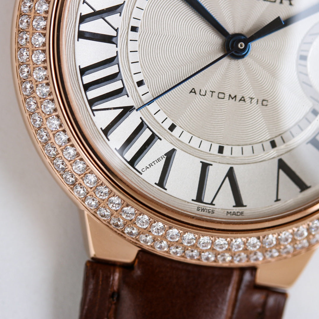 Luxury Diamond Bezel- White Rosegold- Brown Leather - Automatic - 36/42mm