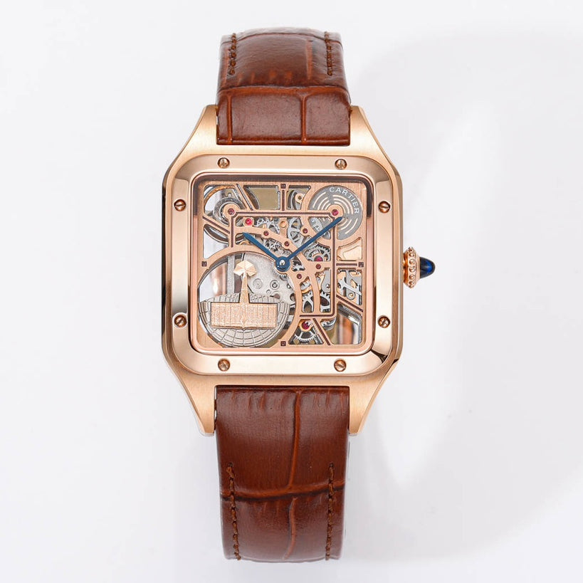 LADY -Two hands - Rosegold -Brown Leather - Automatic -31mm