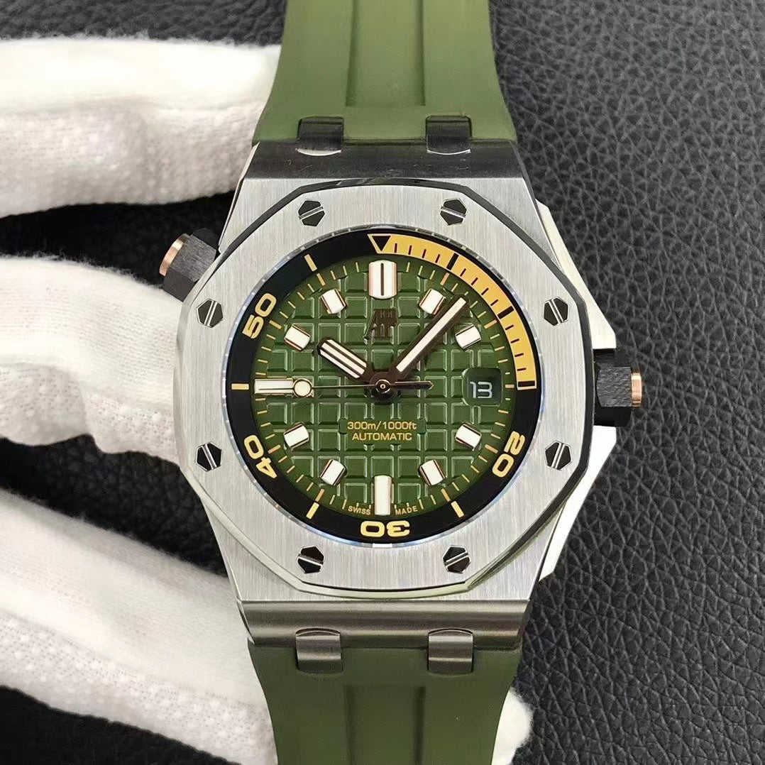 Green Rubber Strap 904L Steel - Automatic - 42mm